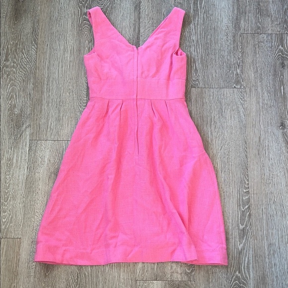 Lilly Pulitzer Vibrant Pink Dress linen blend rosette detail v neck tank top 2 - Picture 4 of 7